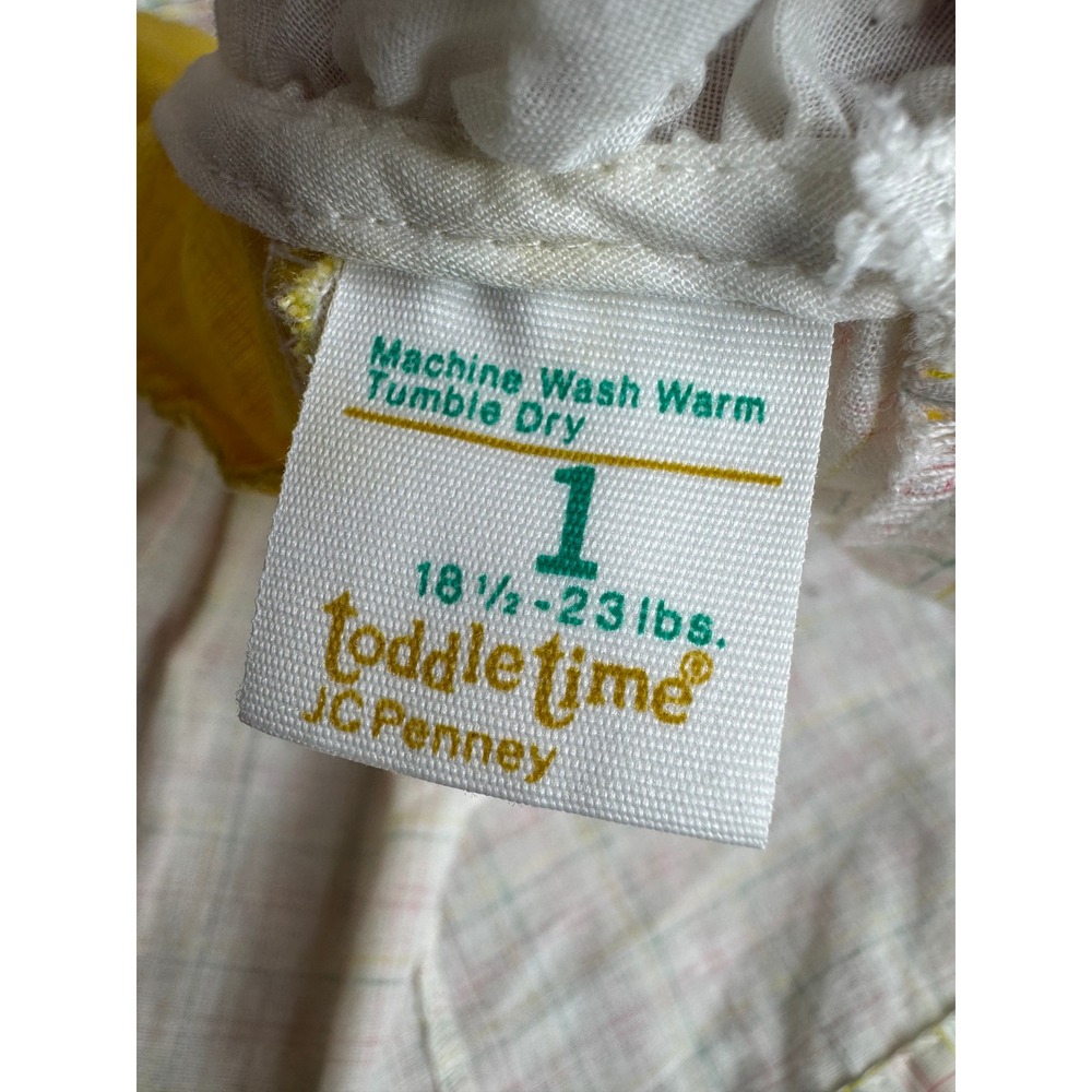 Vintage Toddle Time‎ JC Penney Baby Girl Top Yellow Plaid Eyelet Trim Size 1 - Picture 4 of 6